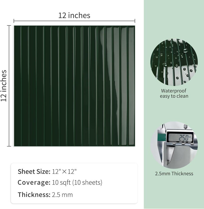 MOONFUN 10-Sheet Upgraded Thick Peel and Stick Kitchen Backsplash Tiles,Waterproof Premium Self-Adhesive Wall Tile Stick on Backsplash for Kitchen,Bathroom and Fireplace(Green,12"×12") - Image 5